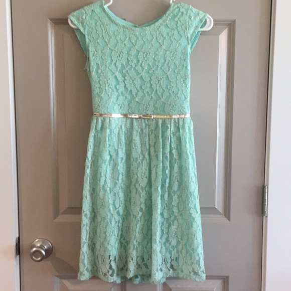 Xhilaration | Dresses | Mint Lace Dress With Attached Gold Belt | Poshmark